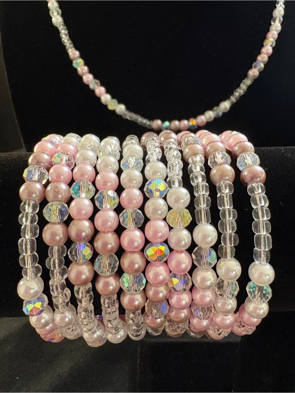 Pink Pearl & Crystal Beaded Bracelet Set